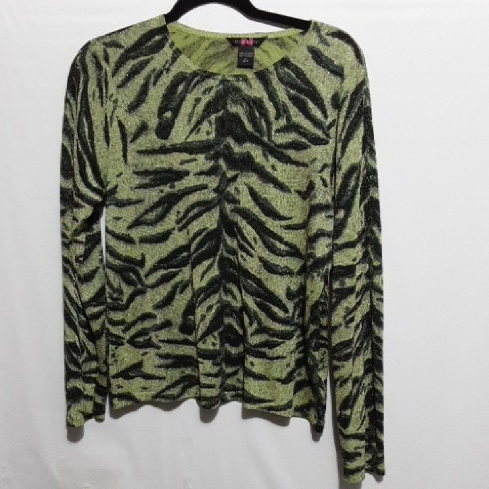 COMPANY SILK‎ BLEND Green and Black Zebra Print Long Sleeve Sweater